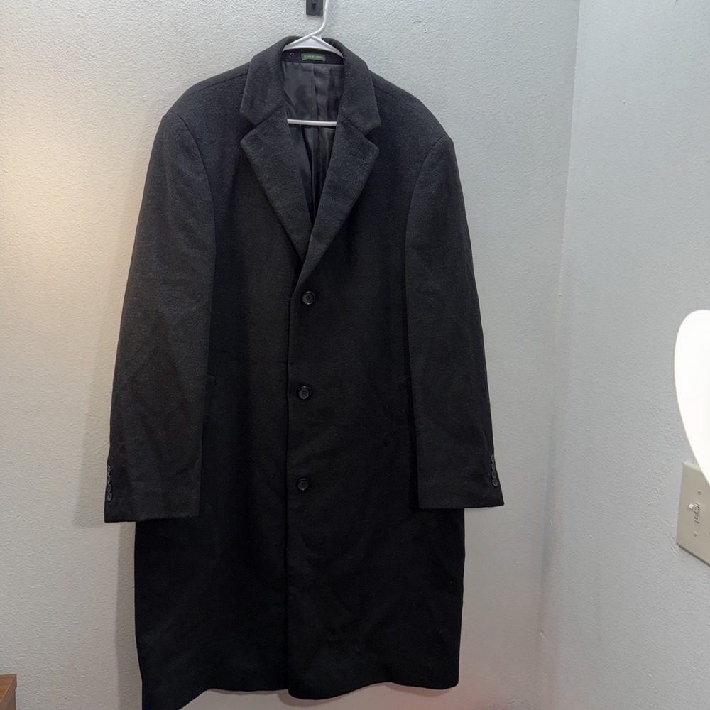 Lauren Ralph Lauren Gray Wool Blend Mens 44R Trench Overcoat Coat Button Up